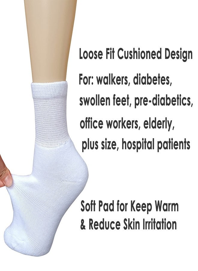 VEIGIKE Women's Diabetic Socks, Soft Breathable Moisture Wicking, Quarter Ankle, Extra Wide Non-Binding, 4 Pairs, White, Size 9-11 - Image 4